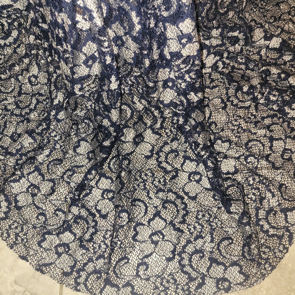 Jovani Navy Blue Lace Open Back Mermaid Prom Gown Silver Rhinestones Fitted sz 4 - Picture 7 of 16